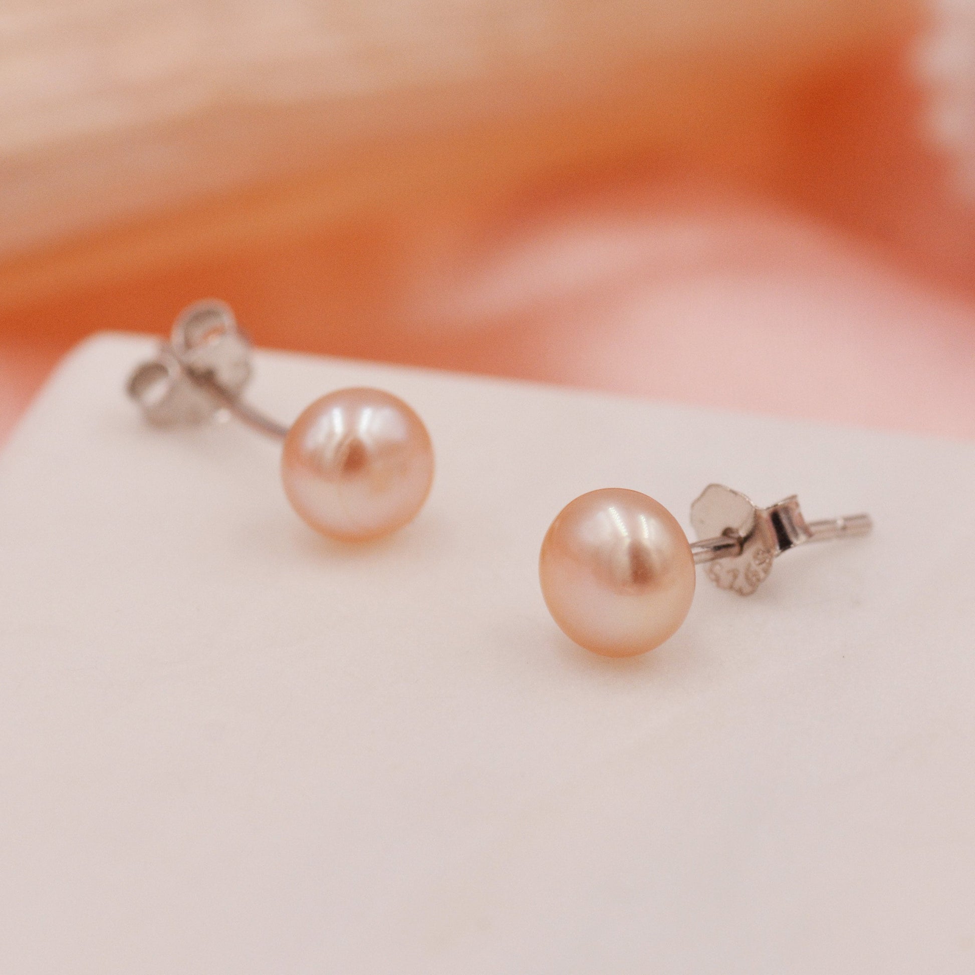 Genuine Pink Pearl Stud Earrings in Sterling Silver, 5mm - 8mm, Small Pearl Stud and Large Pearl Stud, Silver pearl Earrings,