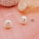 Genuine Pearl Stud Earrings in Sterling Silver, 5mm - 8mm, Small Pearl Stud and Large Pearl Stud, Silver pearl Earrings,