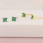 CZ Flower Stud Earrings in Sterling Silver, Crystal Flower Earrings, Amethyst, Ruby, Emerald and Black Diamond, Four Crystal Stud