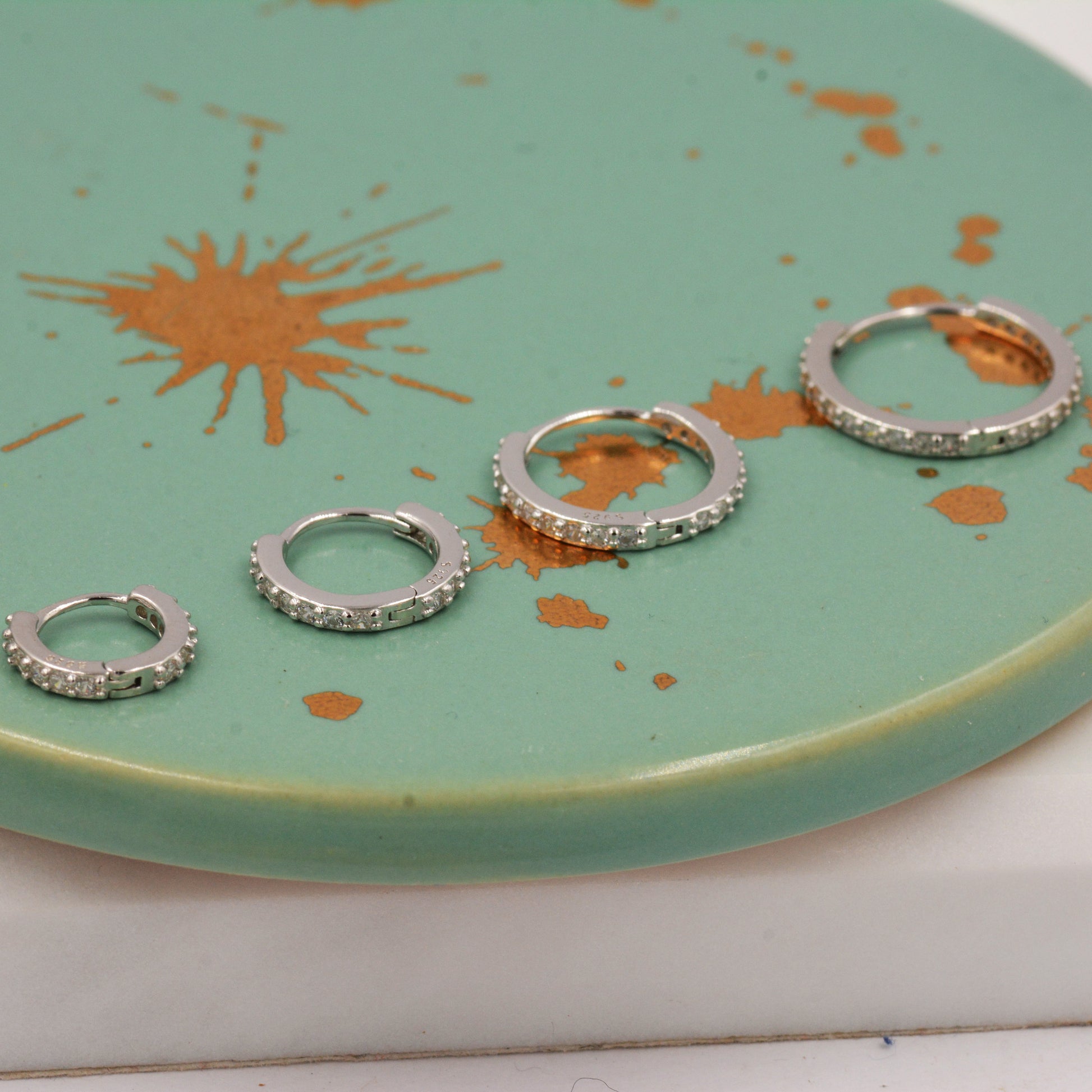 Minimalist CZ Huggie Hoops in Sterling Silver, 6mm, 8mm, 10mm and 12mm Clicker Hoops, Rose Gold or Gold, Simple Sleeper Hoop Earrings