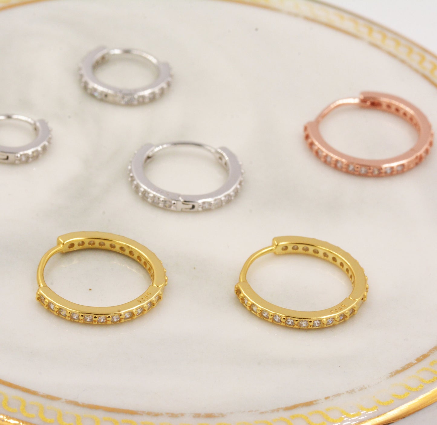 Minimalist CZ Huggie Hoops in Sterling Silver, 6mm, 8mm, 10mm and 12mm Clicker Hoops, Rose Gold or Gold, Simple Sleeper Hoop Earrings