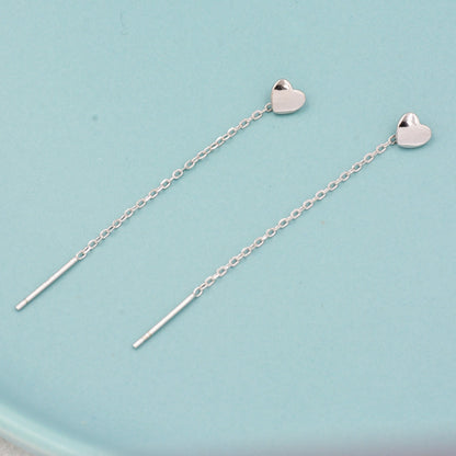 Delicate Tiny Heart Ear Threaders, Small Heart Threader Earrings, Pull Through Heart Earrings, Silver or Gold