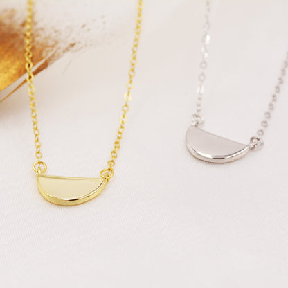 Half Moon Pendant Necklace in Sterling Silver, Gold or Silver, Semi Circle Dainty Necklace, Mini Collar Necklace