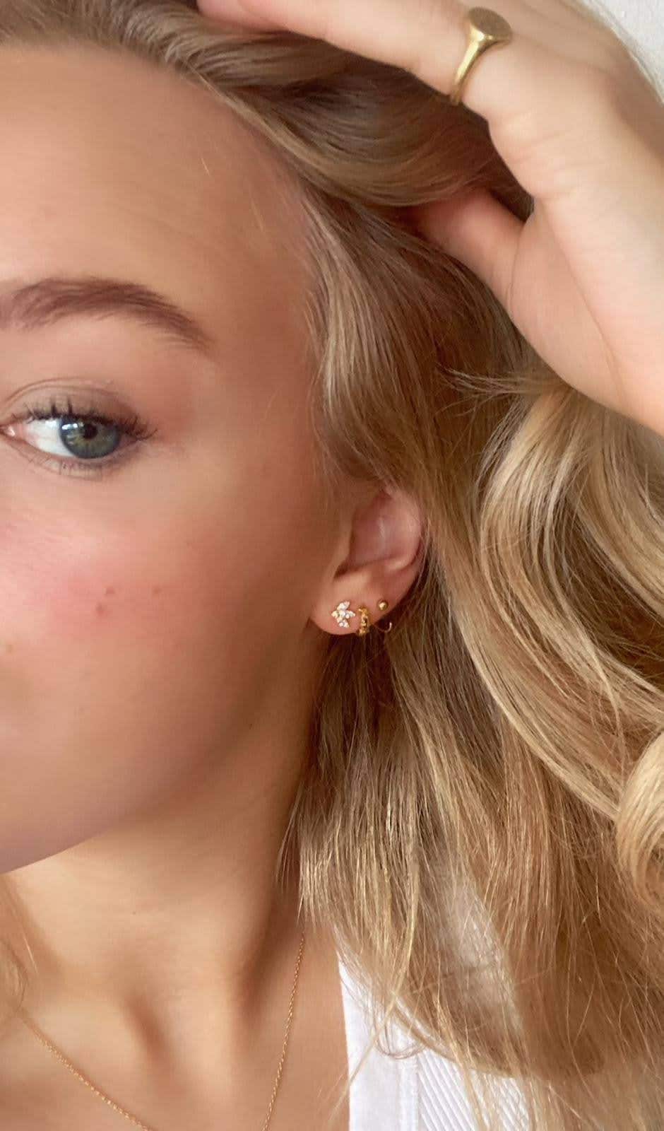 Sterling Silver Tiny Coffee CZ Marquise Cluster Stud Earrings, Gold or Silver, Marquise Fan Stud, CZ Crown Stud, Three Marquise Stud