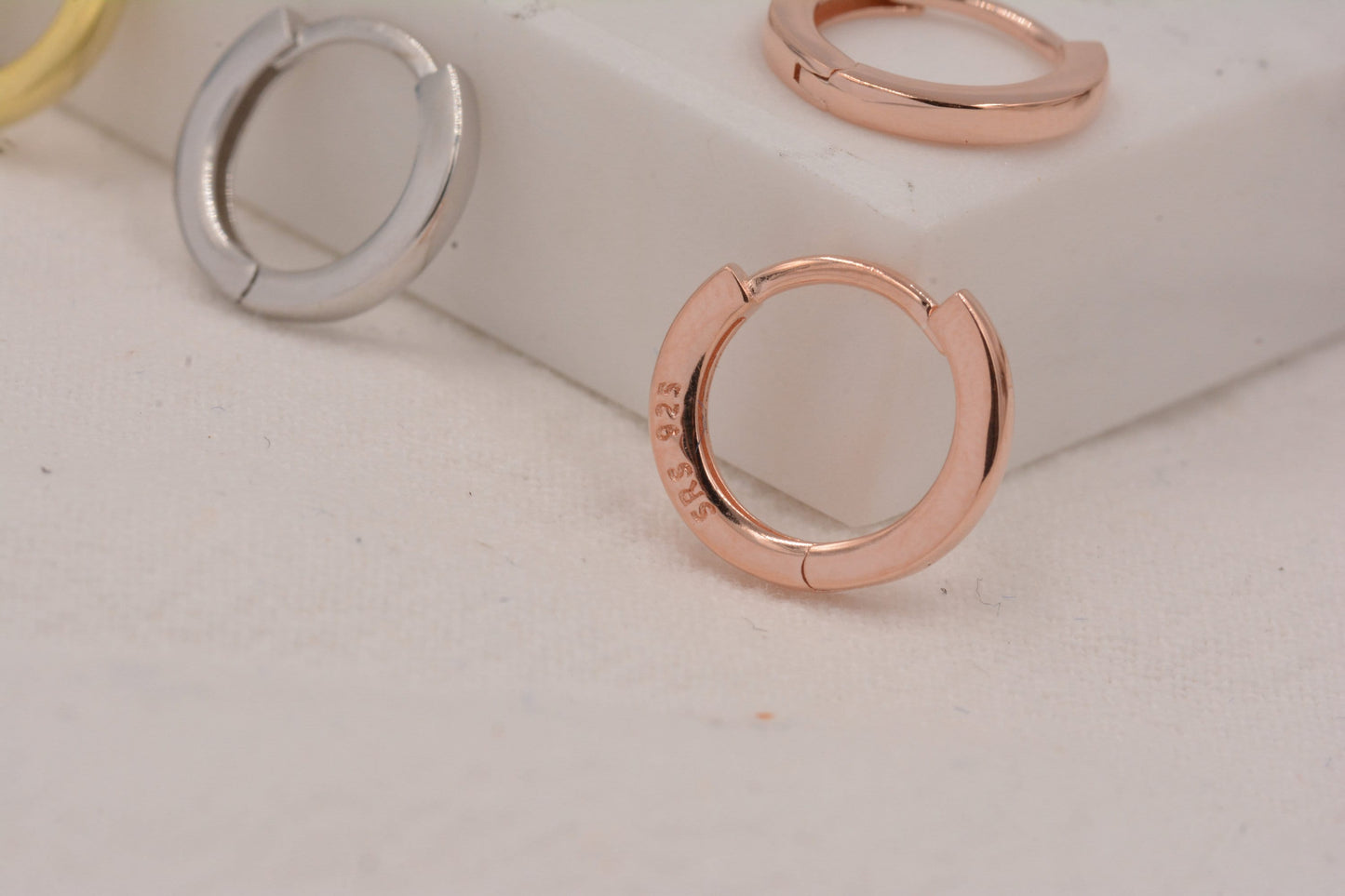 Skinny Huggie Hoops in Sterling Silver, Silver, Gold or Rose Gold,  8.5 mm Hoops, Plain Hoop Earrings 8mm Hoops