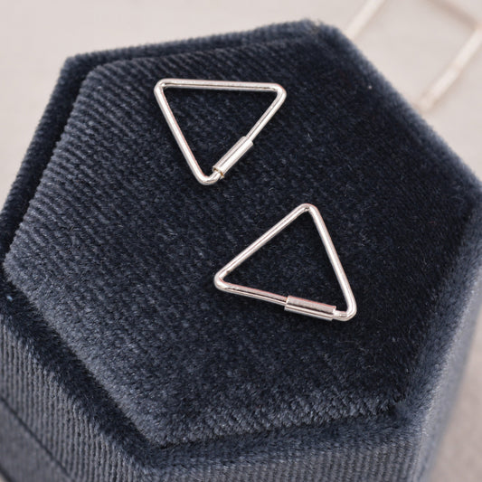 Sterling Silver Minimalist Geometric Square and Triangle Hoop Creole Style Earrings, Dainty and Delicate, Modern Contemporary Design