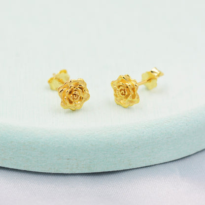 Sterling Silver Rose Earrings, Silver, Gold or Rose Gold, Rose Stud Earrings, Petite Flower Blossom Earrings, Nature Inspired