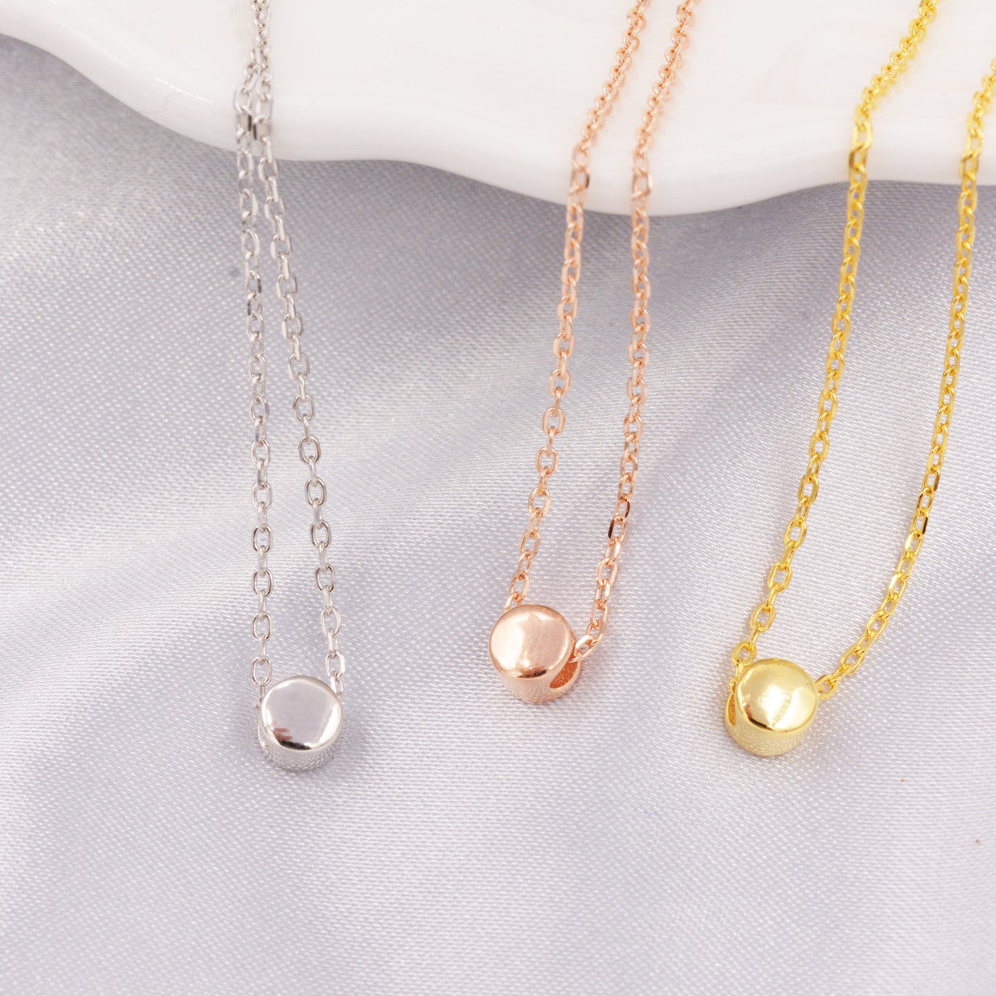 Tiny Dot Pendant Necklace in Sterling Silver, Extra Small Disk Necklace, Silver, Gold and Rose Gold