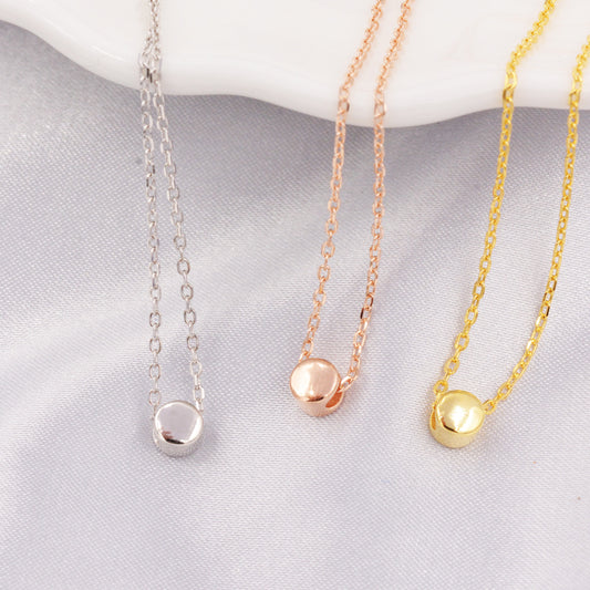 Tiny Dot Pendant Necklace in Sterling Silver, Extra Small Disk Necklace, Silver, Gold and Rose Gold