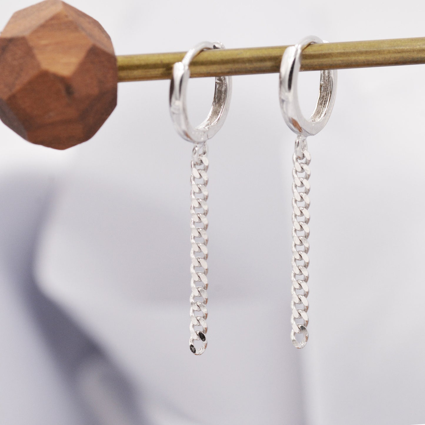 Dangling Chain Huggie Hoop Earrings,  Hoop with Dangle Chains, Chained Hoop Earrings, Silver, Gold or Rose Gold