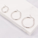 Minimalist Creole Hoop Earrings in Sterling Silver, 9mm 16mm 20mm, Lever Hoop Earrings, Simple Silver Hoops