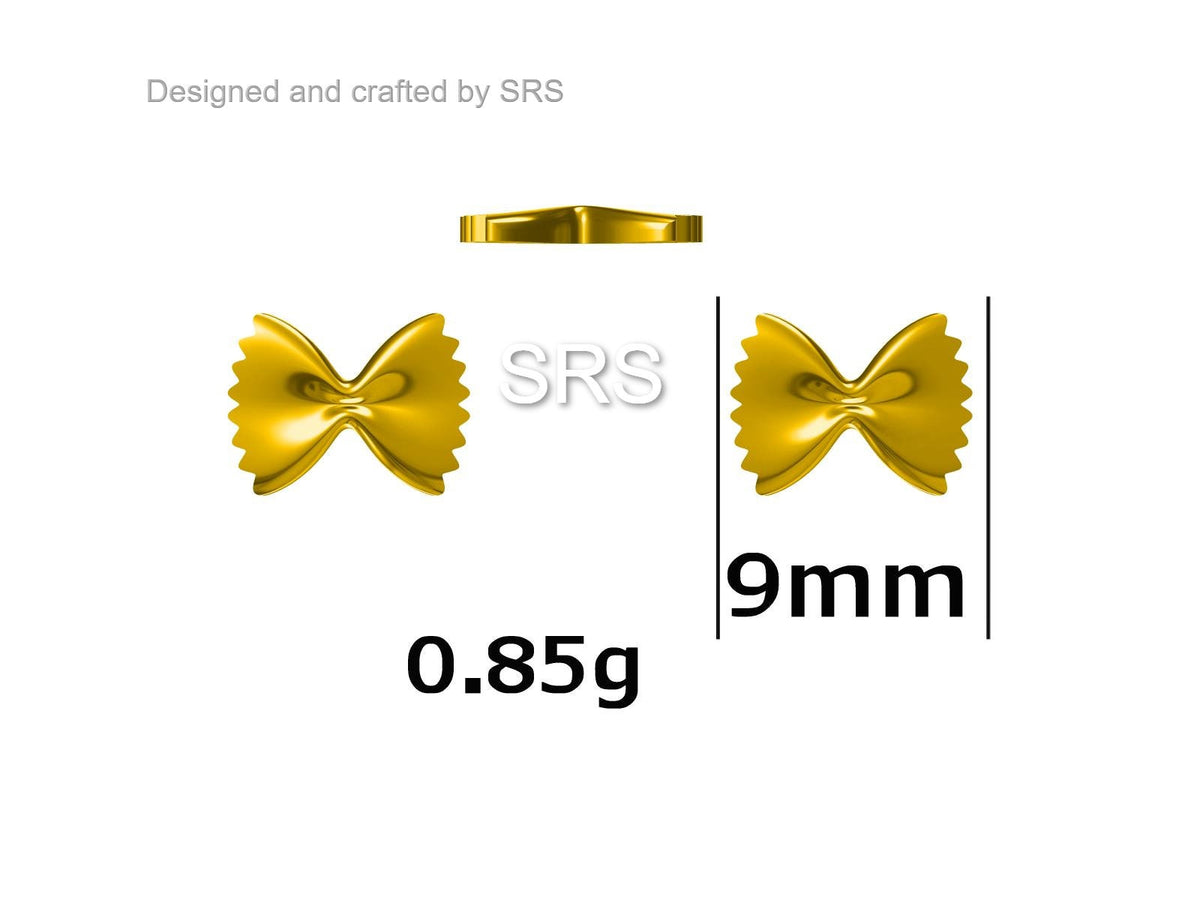 Farfalle Pasta Shape Stud Earrings in Sterling Silver, Ribbon Bow Earrings, Playful and Quirky Food Jewellery, Silver or Gold