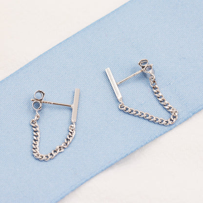 Chained Bar Earrings in Sterling Silver, Bar Ear Jacket, Chain Jacket Earrings, Chain Bar Earrings