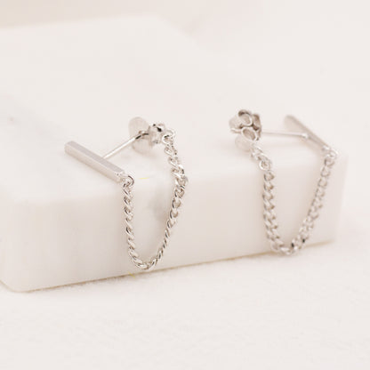 Chained Bar Earrings in Sterling Silver, Bar Ear Jacket, Chain Jacket Earrings, Chain Bar Earrings