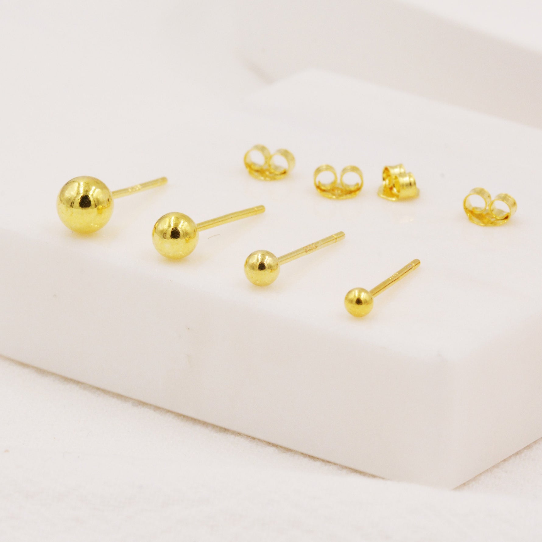 Minimalist Ball Stud Earrings in Sterling Silver, Gold Plated Sterling Silver, Simple Ball Stud, Tiny Ball Stud, 2mm 3mm 4mm 5mm