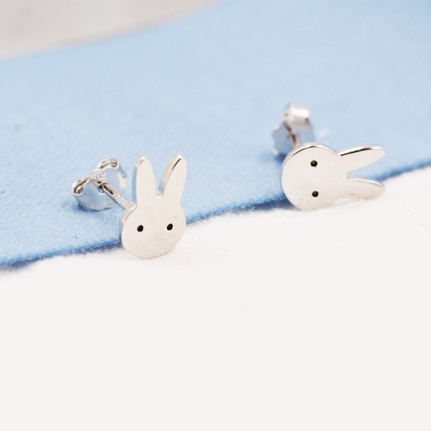 Cute Bunny Earrings in Sterling Silver, Rabbit Stud Earrings, Rabbit Head Earrings, Animal Earrings