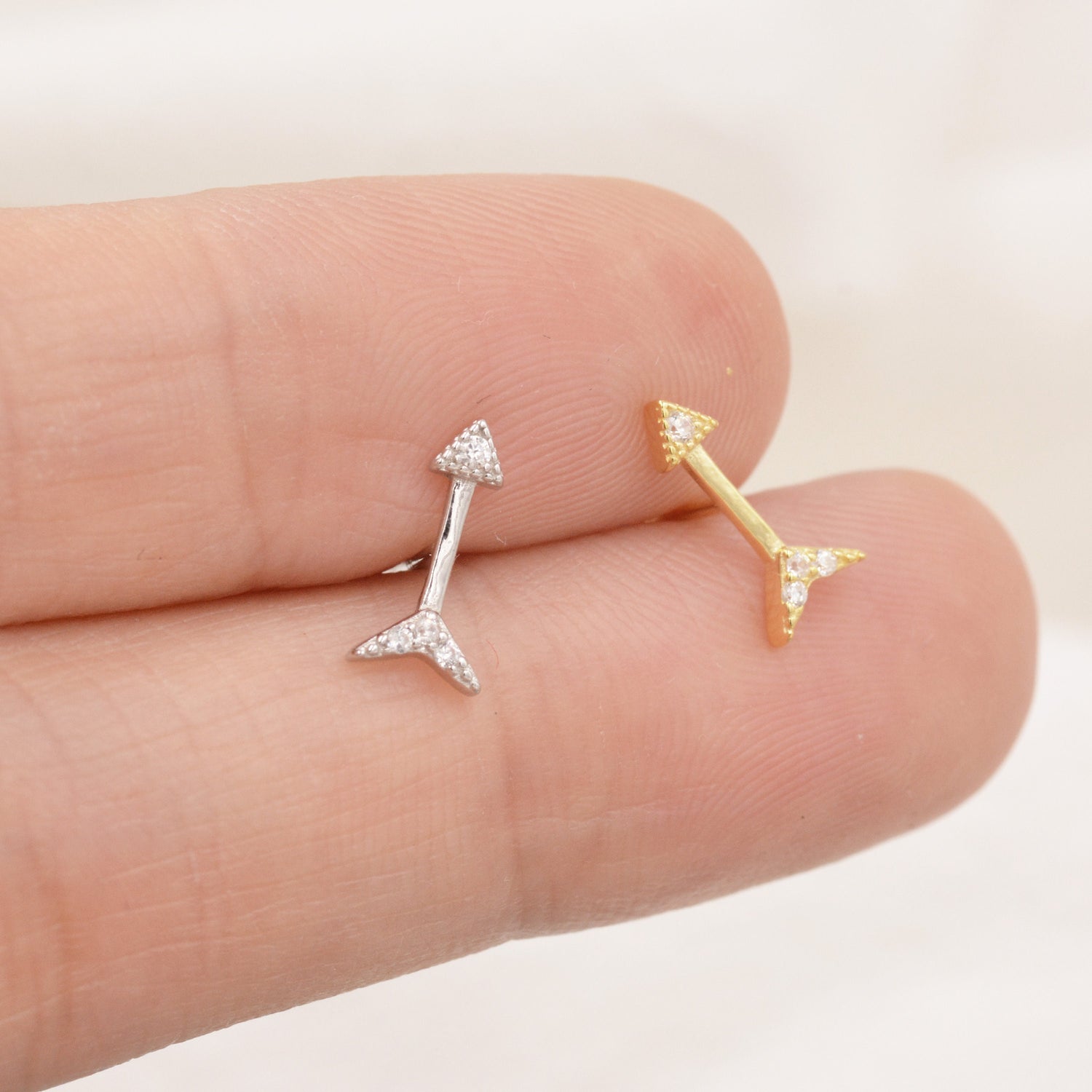 Tiny Arrow Stud Earrings in Sterling Silver with CZ Crystals, Silver or Gold, Embellished Arrow Earrings, Arrow Stud