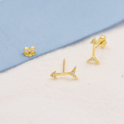 Tiny Arrow CZ Stud Earrings in Sterling Silver, Silver or Gold, Embellished Arrow Earrings, Arrow Stud