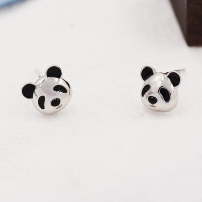 Cute Panda Earrings in Sterling Silver, Panda Bear Stud Earrings, Animal Earrings, Nature Lover