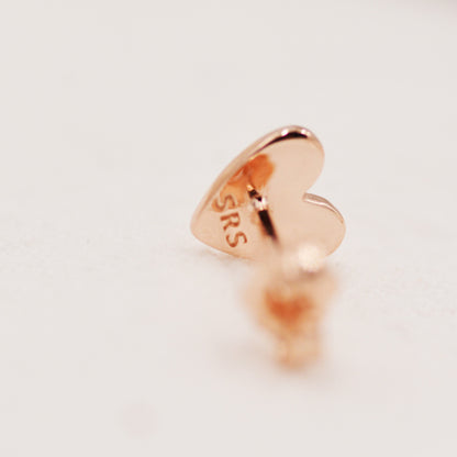 Sterling Silver Heart Earrings, Silver, Gold or Rose Gold, Petite Long Heart Stud Earrings, Tiny Heart Stud