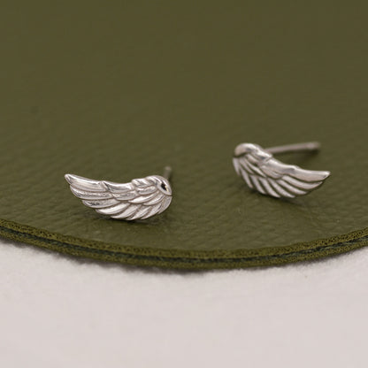 Angel Wings Stud Earrings in Sterling Silver, Feather Earrings, Silver Wing Earrings