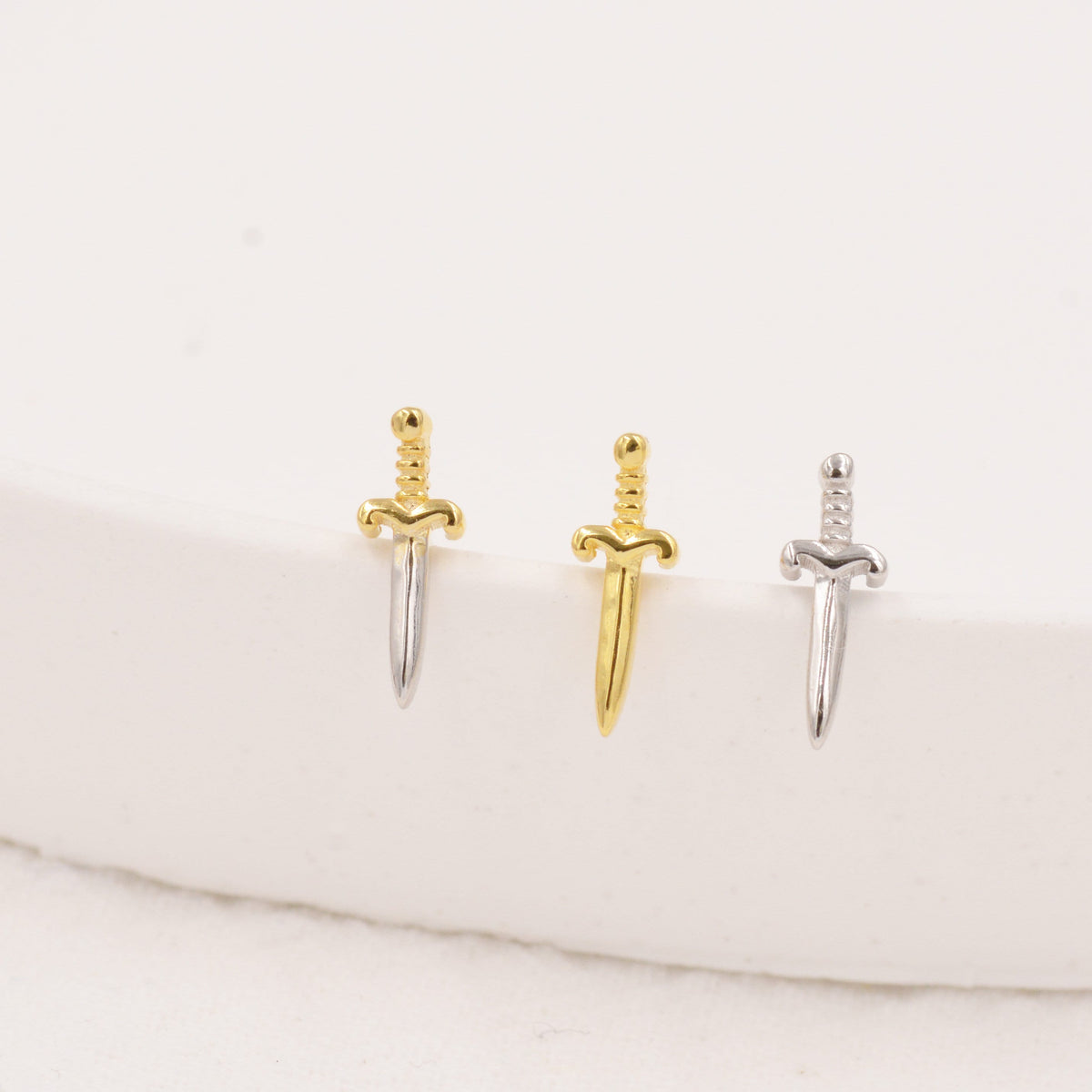 Tiny Little Dagger Sword Stud Earrings in Sterling Silver - Stacking Earrings - Ear Stacks