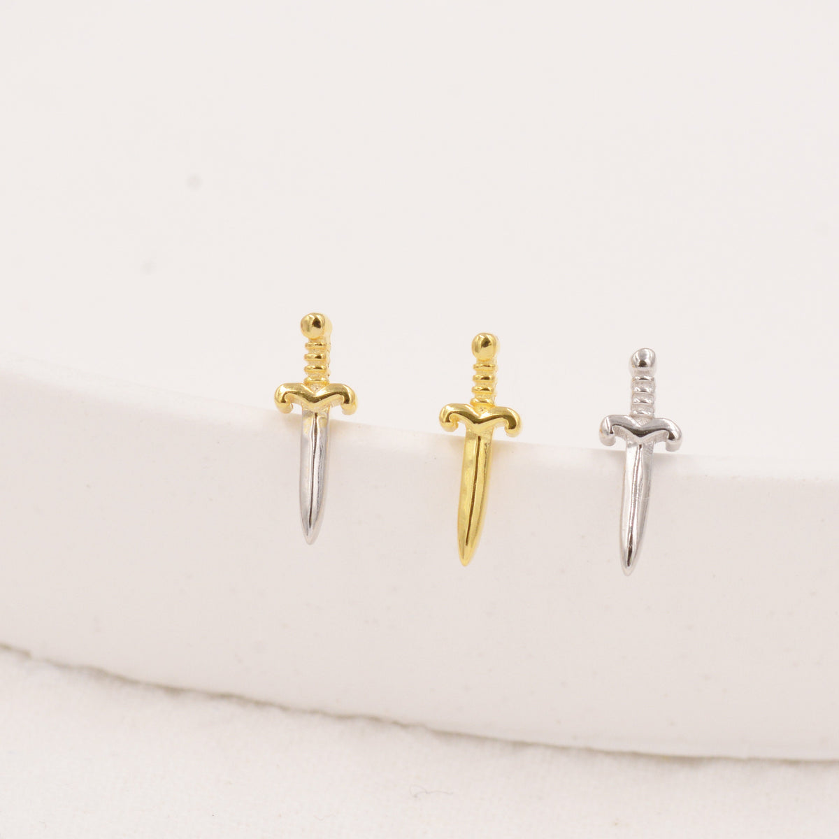 Tiny Little Dagger Sword Stud Earrings in Sterling Silver - Stacking Earrings - Ear Stacks
