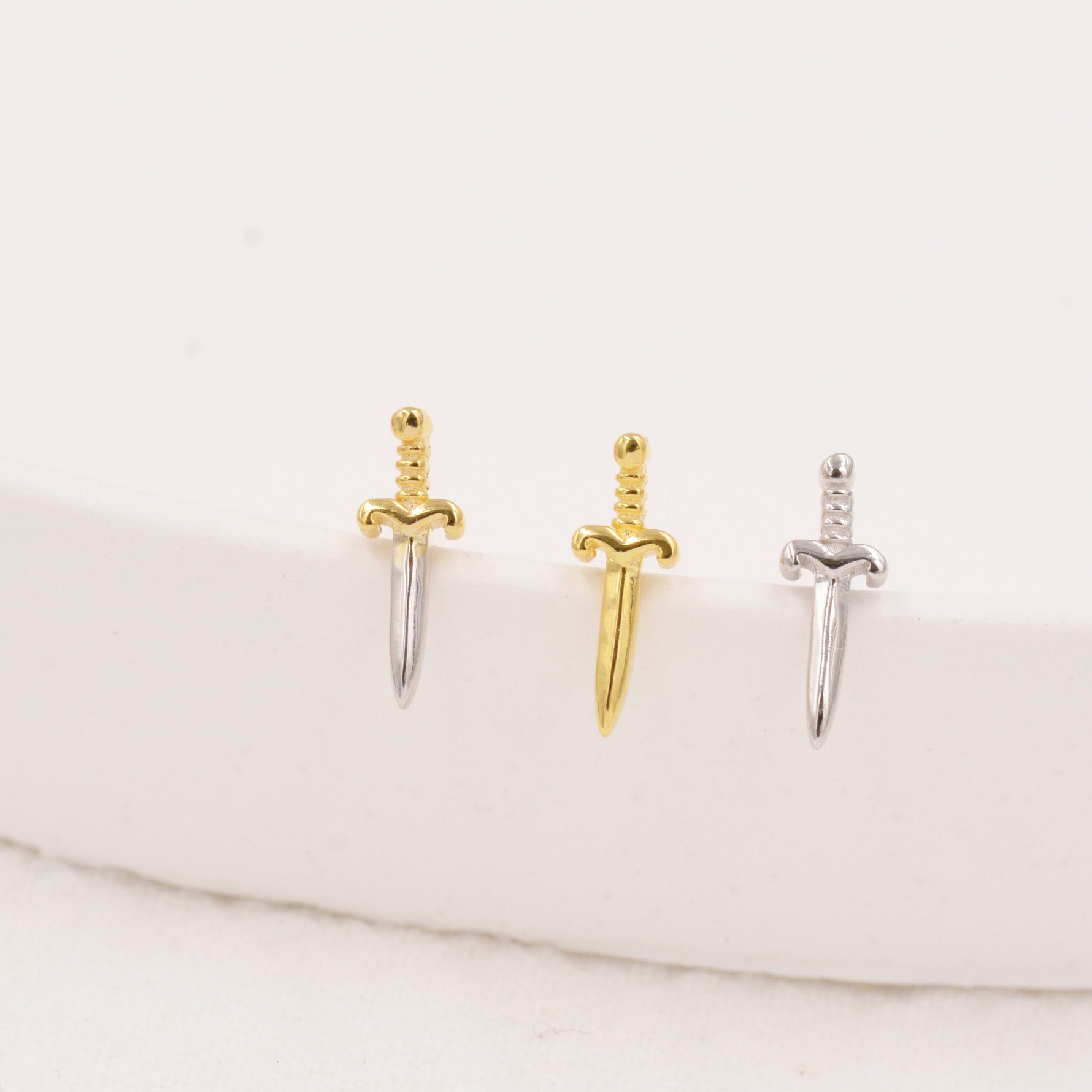 Tiny Little Dagger Sword Stud Earrings in Sterling Silver - Stacking Earrings - Ear Stacks