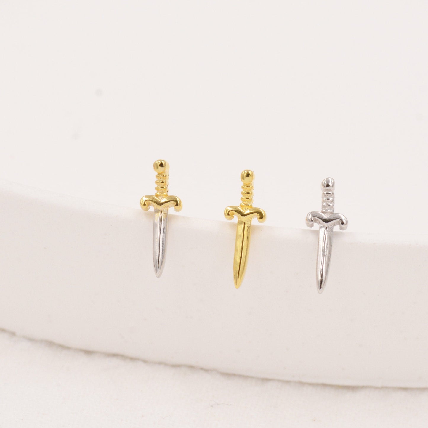 Tiny Little Dagger Sword Stud Earrings in Sterling Silver - Stacking Earrings