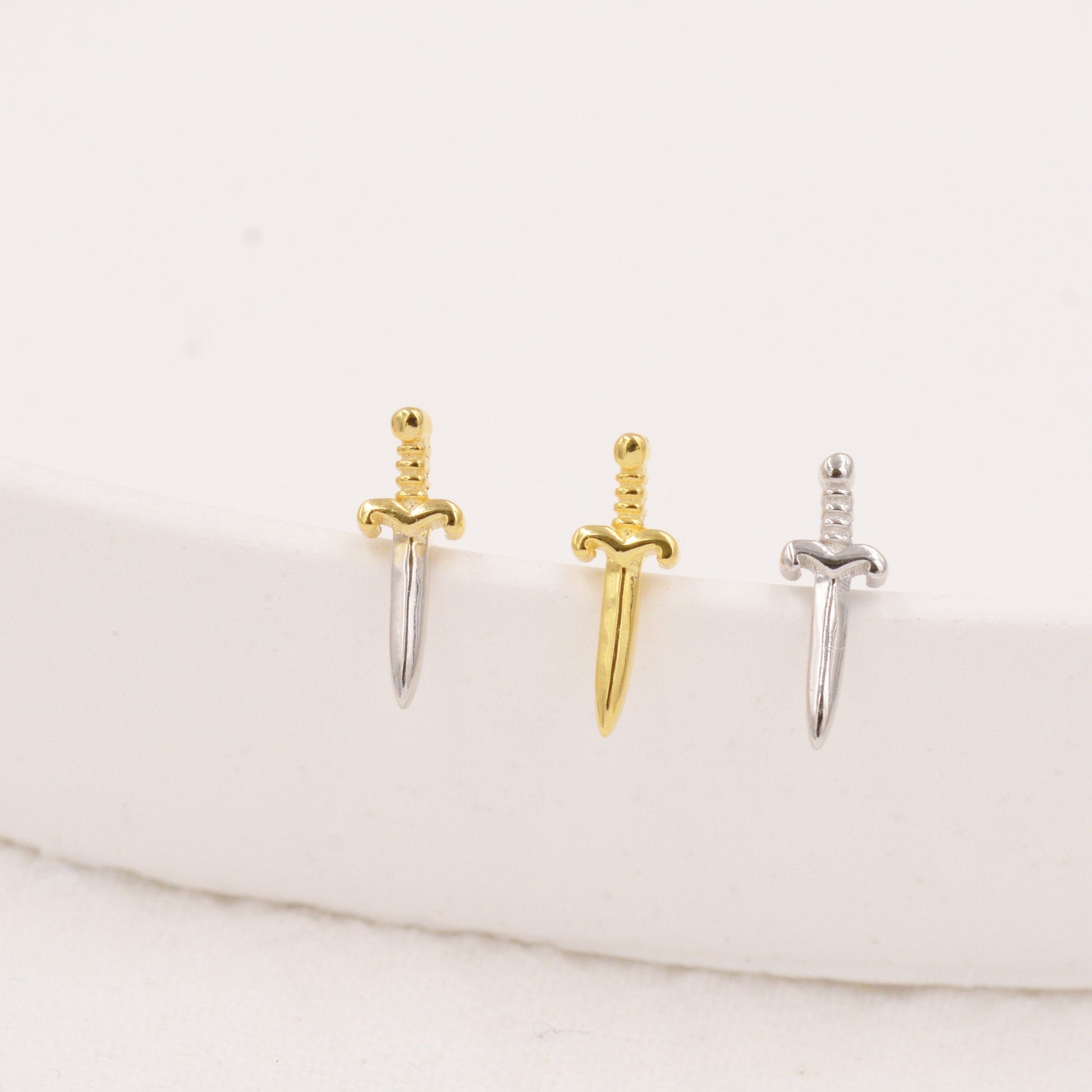 Tiny Little Dagger Sword Stud Earrings in Sterling Silver - Stacking Earrings