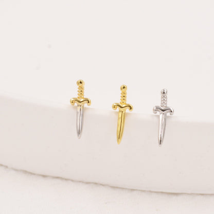Tiny Little Dagger Sword Stud Earrings in Sterling Silver - Stacking Earrings