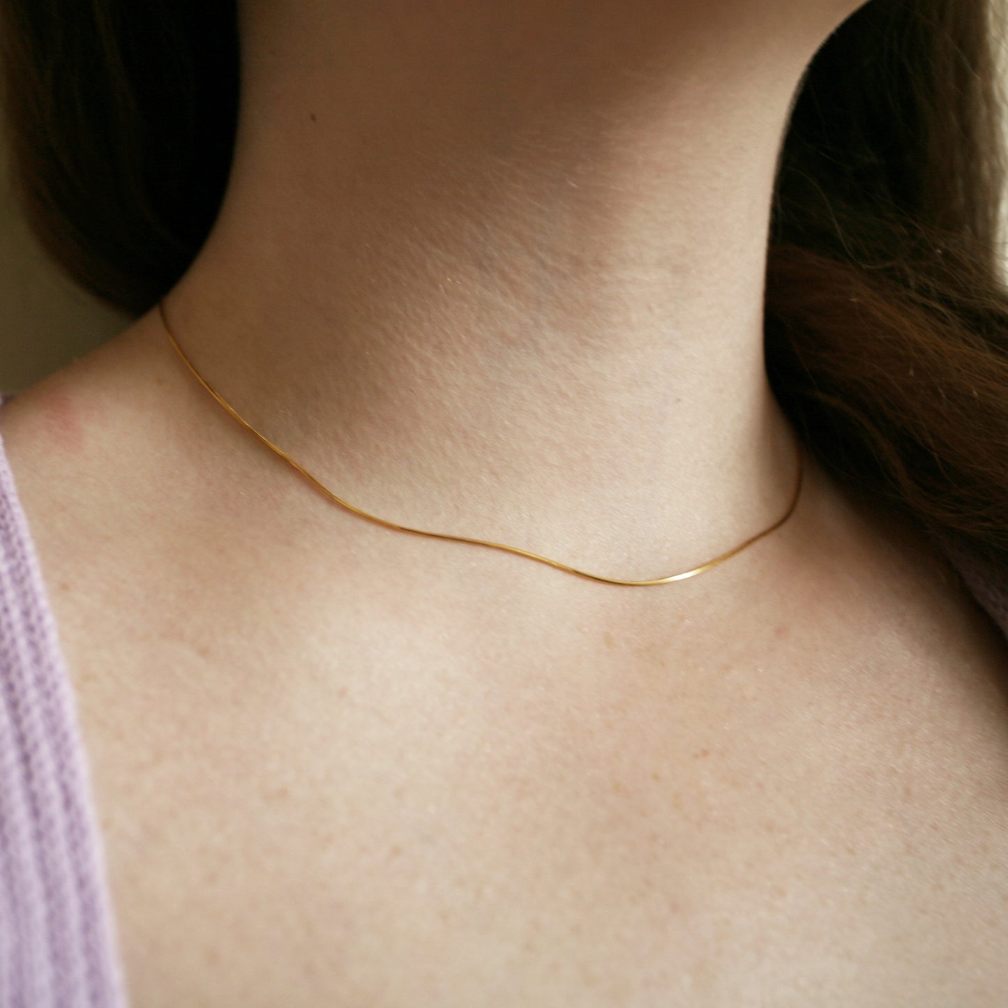 Minimalist Choker Chain in Sterling Silver, Silver or Gold, Plain Snake Chain Necklace, Skinny and Delicate Collar Necklace