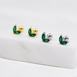Sterling Silver Emerald Green CZ Marquise Leaf Duo Barbell Earrings, Gold or Silver, Marquise Fan Screwback Earrings, Screw Back Earrings