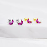 Sterling Silver Ruby Red CZ Marquise Leaf Duo Barbell Earrings, Gold or Silver, Marquise Fan Screwback Earrings, Two Marquise