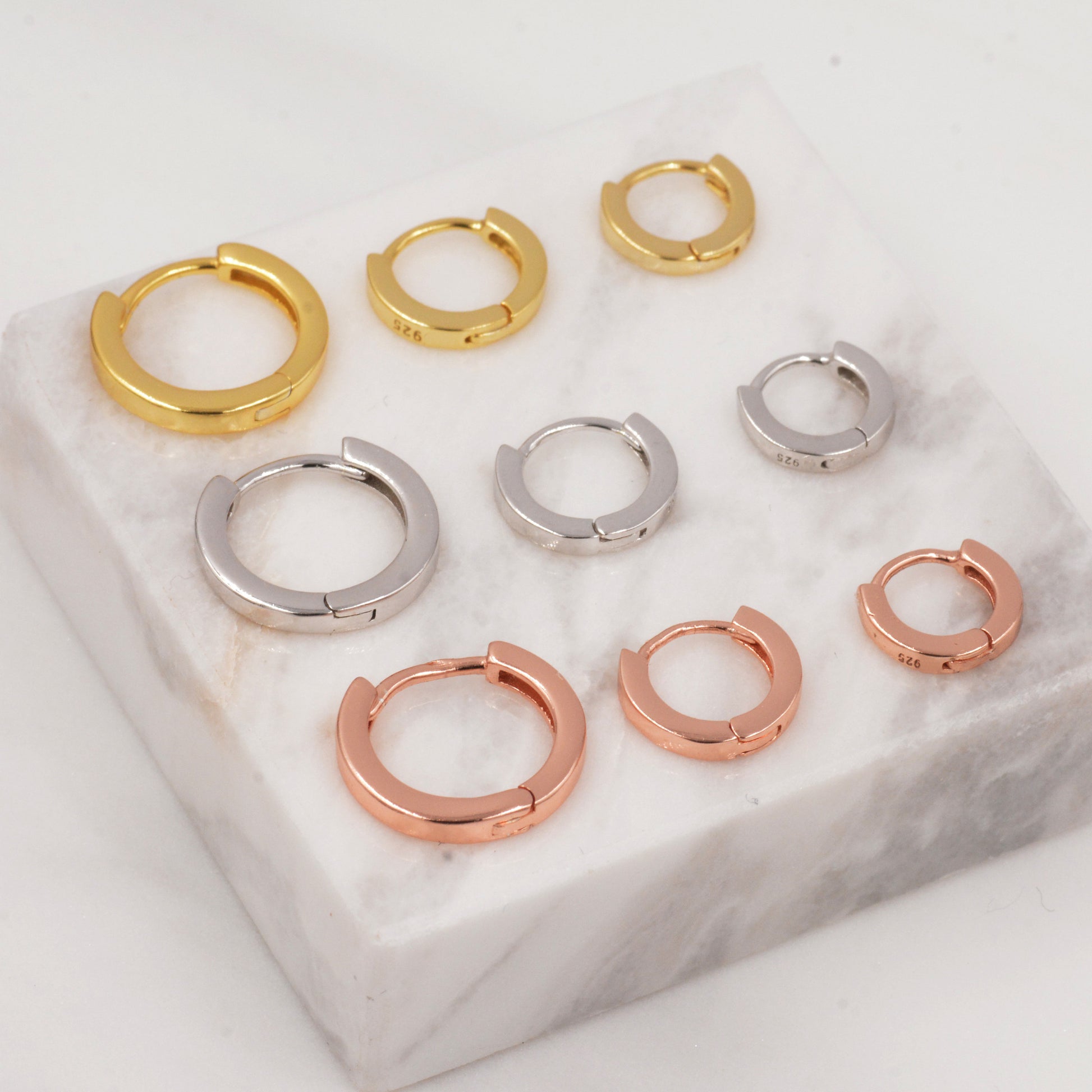 Minimalist Huggie Hoops in Sterling Silver, 6mm, 7mm, 8mm and 10mm