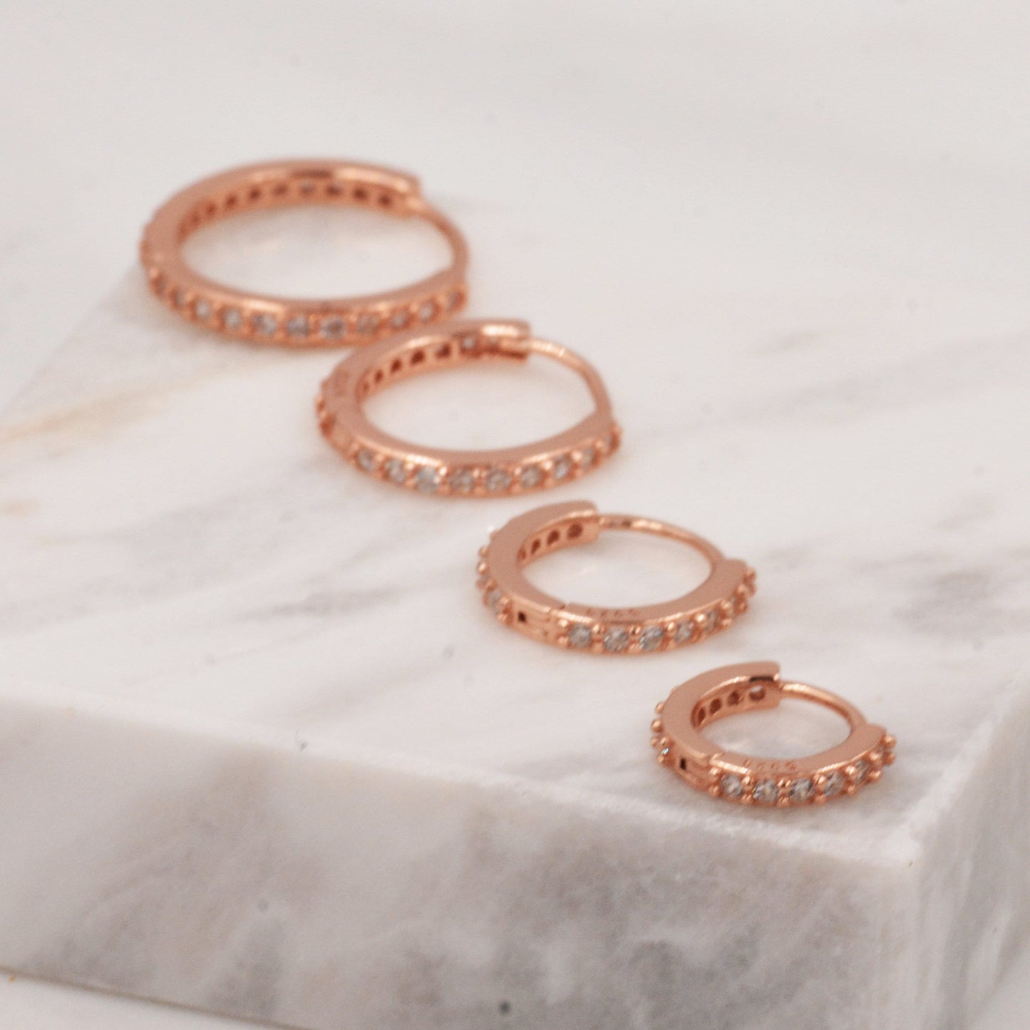 Minimalist CZ Huggie Hoops in Sterling Silver, 6mm, 8mm, 10mm and 12mm Clicker Hoops, Rose Gold or Gold, Simple Sleeper Hoop Earrings