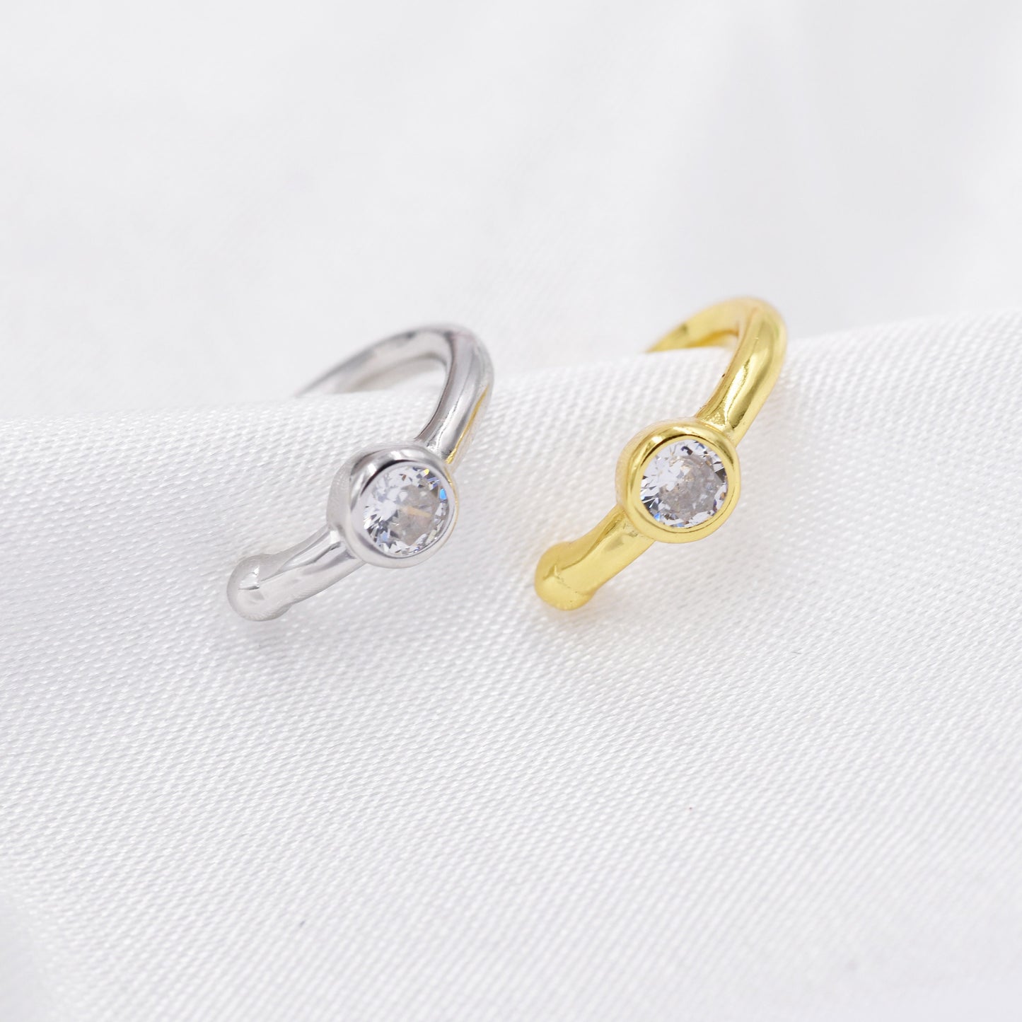 Single CZ Ear Cuff In Sterling Silver, Sold as a Single, Silver or Gold, Tiny Crystal Ear Cuffs, Piercing Free Earrings