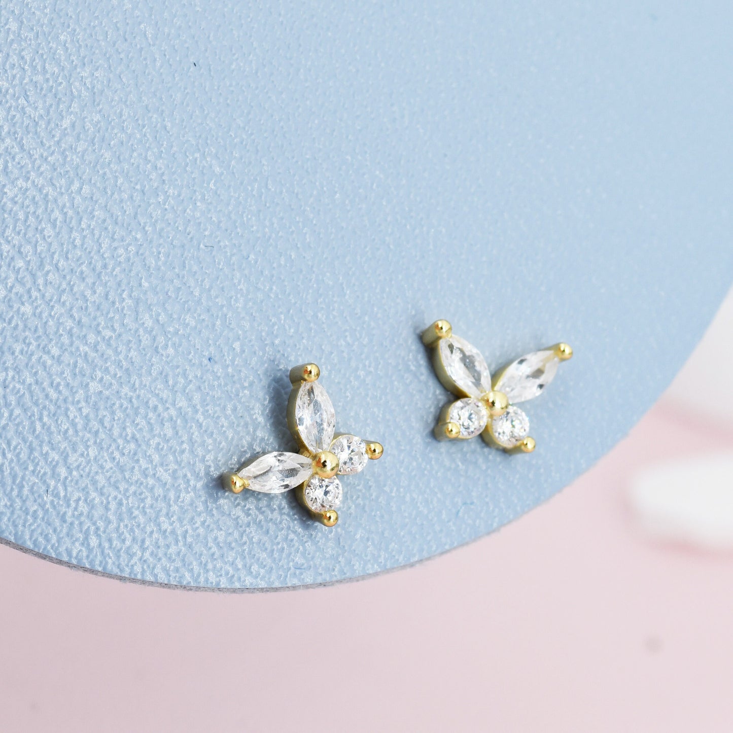 Sterling Silver CZ Butterfly Stud Earrings,  Gold or Silver or Rose Gold, Marquise CZ Earrings, Stacking Earrings