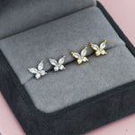 Sterling Silver CZ Butterfly Stud Earrings, Gold or Silver or Rose Gold, Marquise CZ Earrings, Stacking Earrings