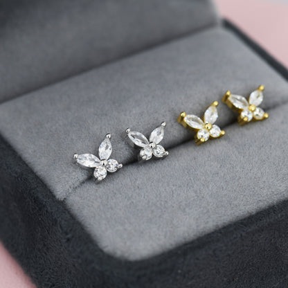 Sterling Silver CZ Butterfly Stud Earrings,  Gold or Silver or Rose Gold, Marquise CZ Earrings, Stacking Earrings