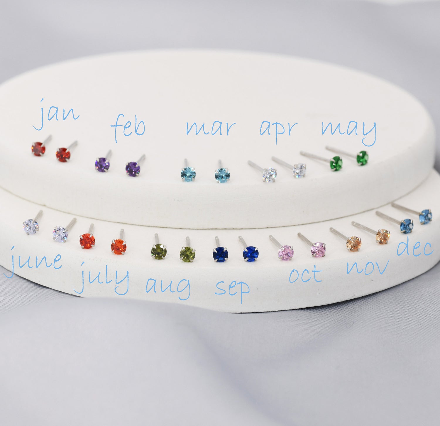 Sterling Silver Tiny CZ Birthstone Stud Earrings,  3mm Birthstone CZ Earrings, Stacking Earrings