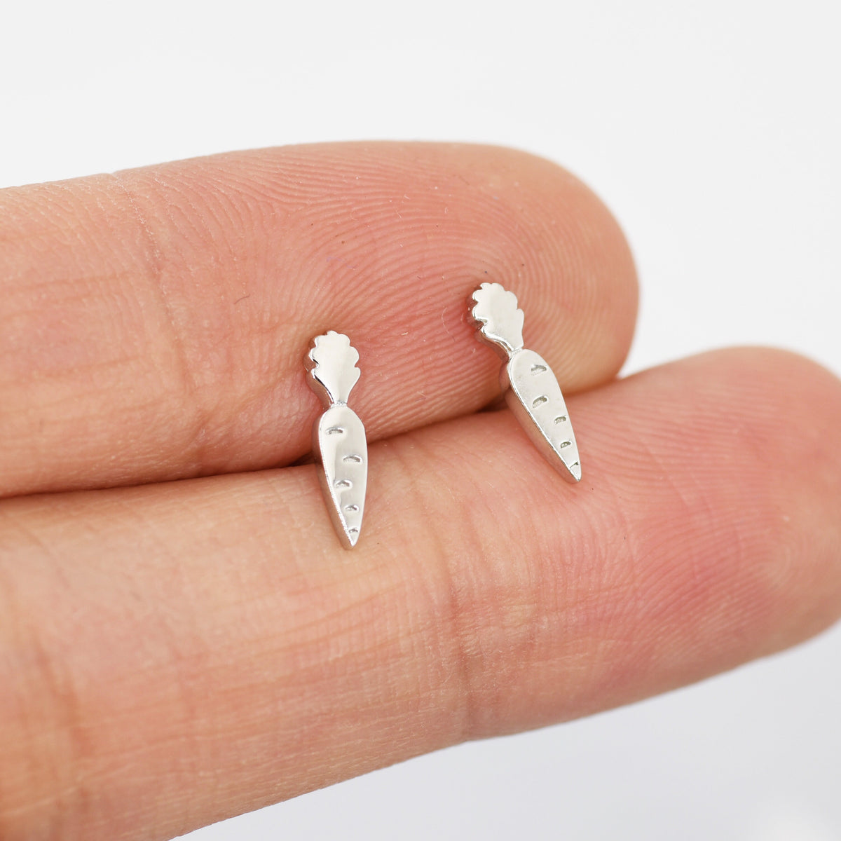Tiny Carrot Stud Earrings in Sterling Silver, Silver Carrot Earrings, Food Jewellery
