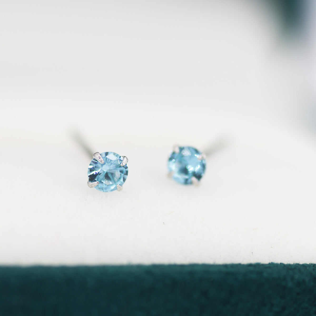 March Birthstone Blue CZ Stud Earrings