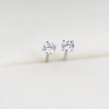 April Birthstone, Diamond Stud Earrings in Sterling Silver, Extra Tiny Crystal Stud, 3mm Birthstone CZ Earrings