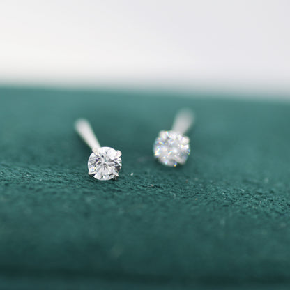 April Birthstone, Diamond Stud Earrings in Sterling Silver, Extra Tiny Crystal Stud, 3mm Birthstone CZ Earrings