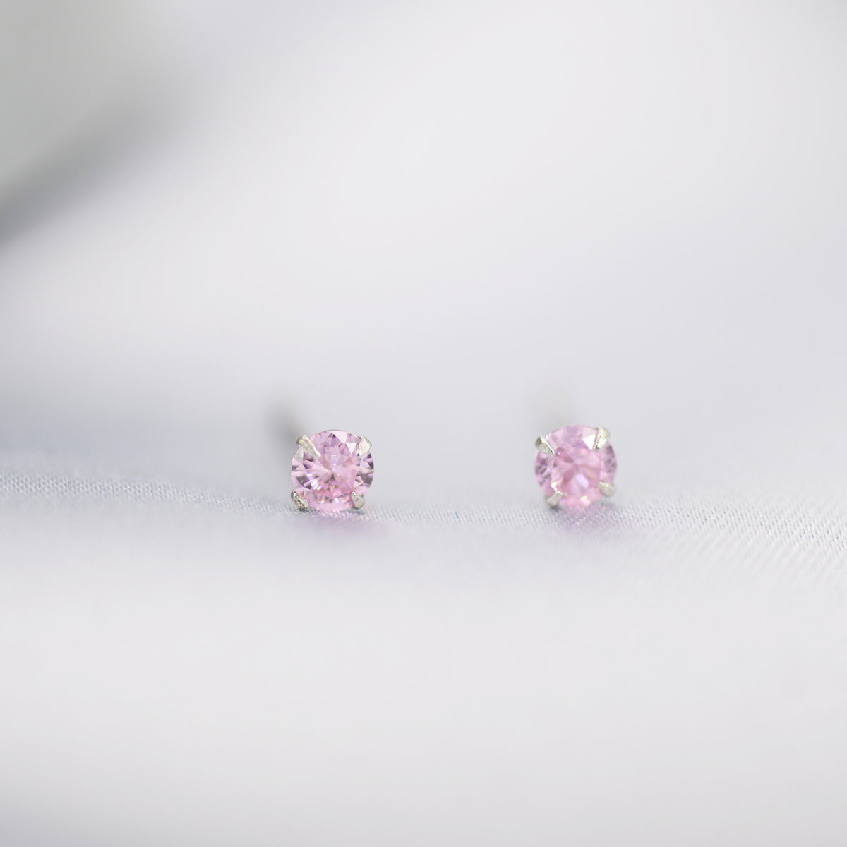 3mm Pink CZ Stud Earrings