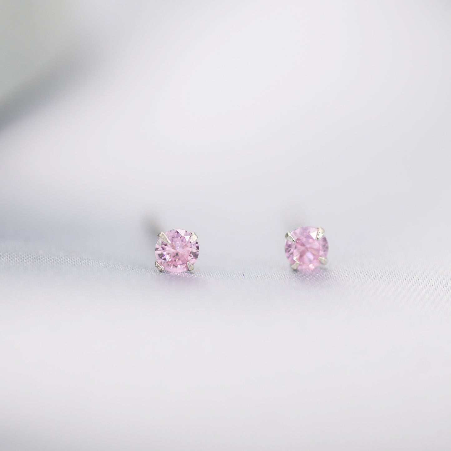 Sterling Silver October Birthstone Earrings, Tourmaline Pink Stud Earrings, Extra Tiny Crystal Stud, 3mm Birthstone CZ Earrings