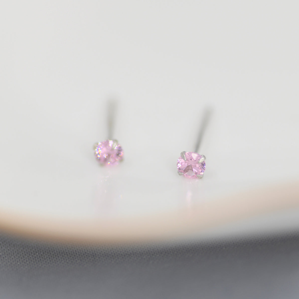 3mm Pink CZ Stud Earrings