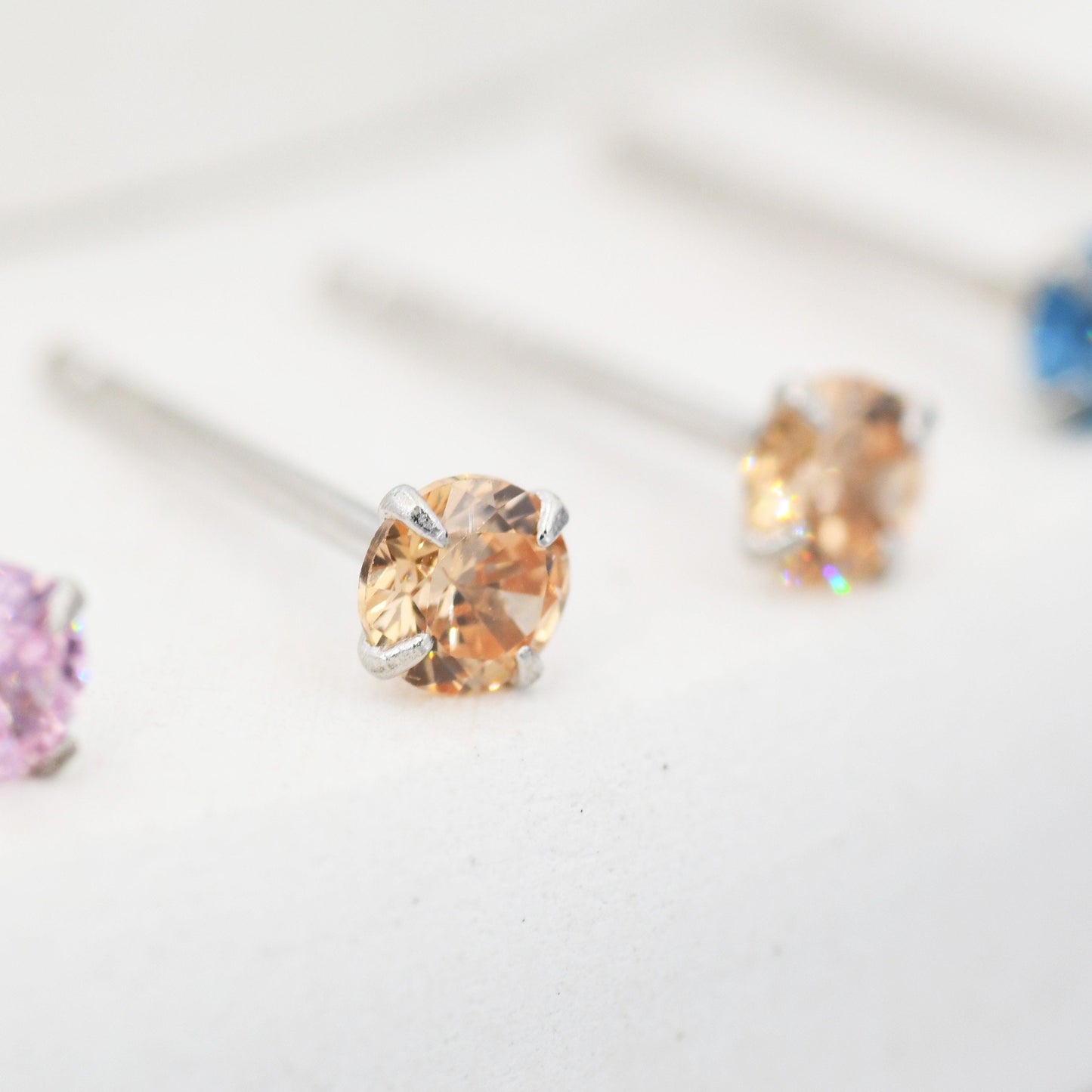 Sterling Silver November Birthstone Earrings, Citrine Yellow Stud Earrings, Extra Tiny Crystal Stud, 3mm Birthstone CZ Earrings