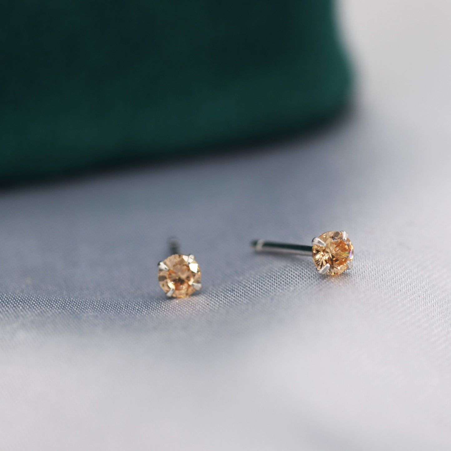 Sterling Silver November Birthstone Earrings, Citrine Yellow Stud Earrings, Extra Tiny Crystal Stud, 3mm Birthstone CZ Earrings